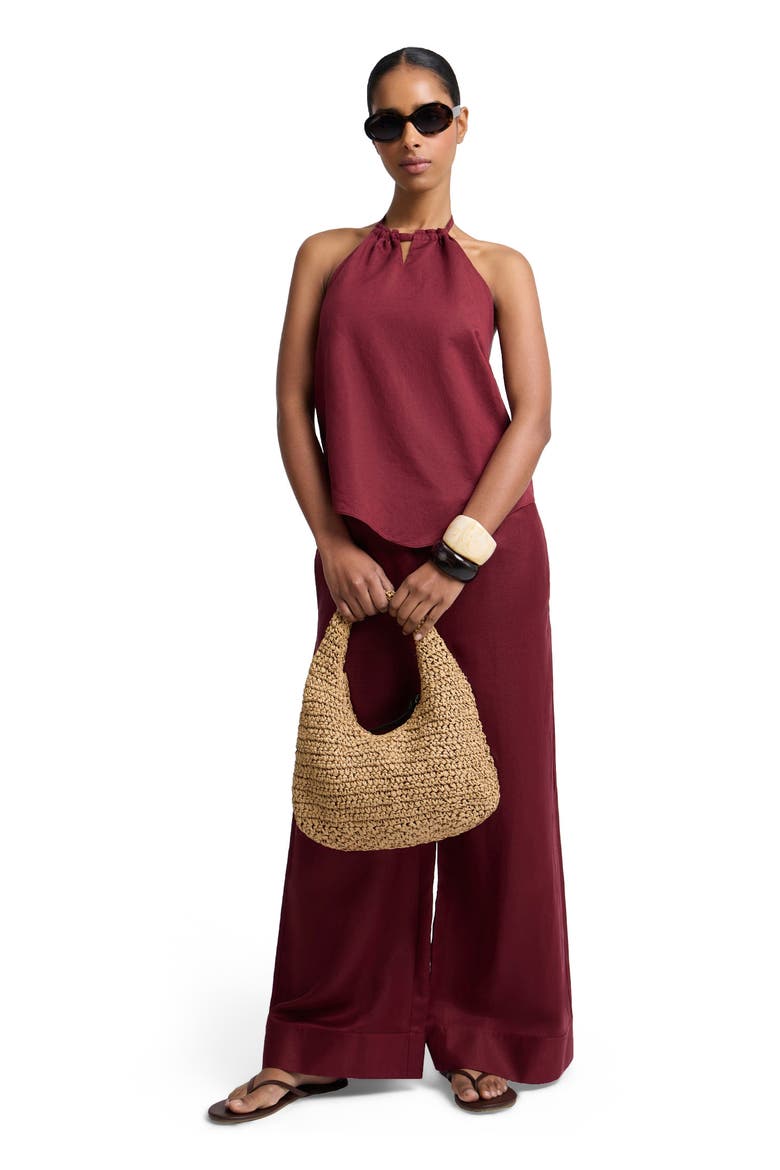 Handkerchief Open Halter Top, Main, color, Dark Cherry