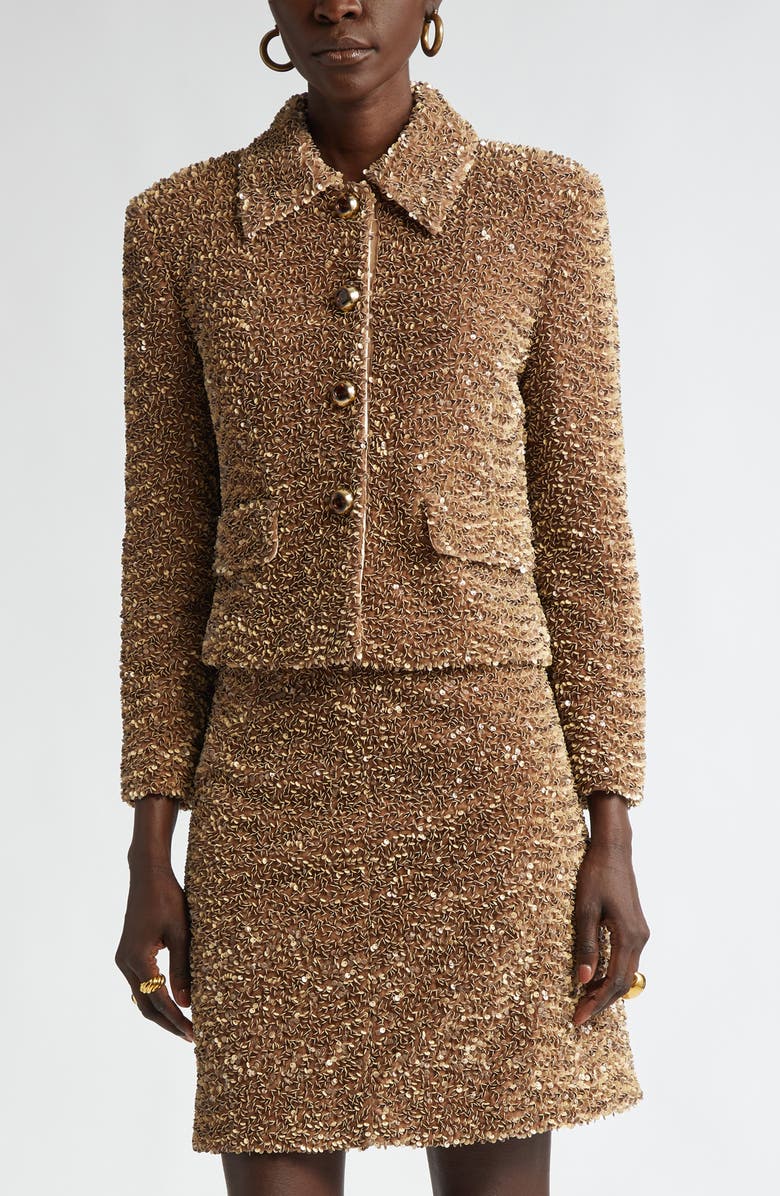 ST. JOHN Paillette Embroidered Velvet Crop Jacket, Main, color,