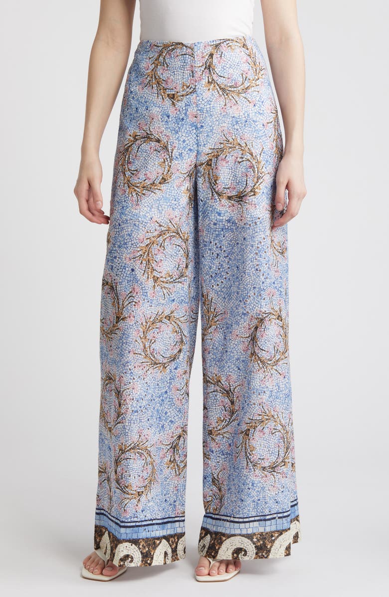 KOBI HALPERIN Lilley Tile Print Eyelet Wide Leg Cotton Pants, Main, color,