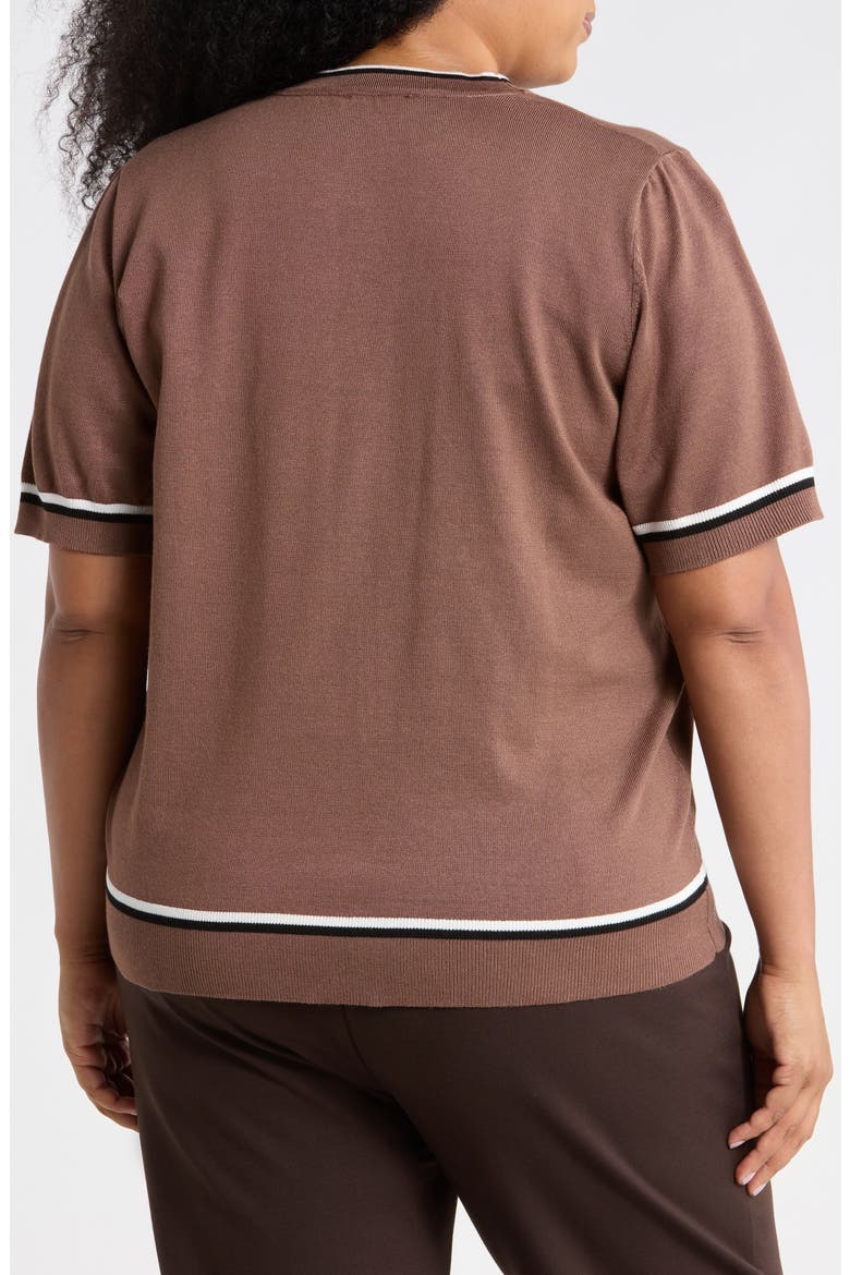 Double Tip Tie Neck Sweater, Alternate, color, ESPRESSO/ BLACK/ IVORY