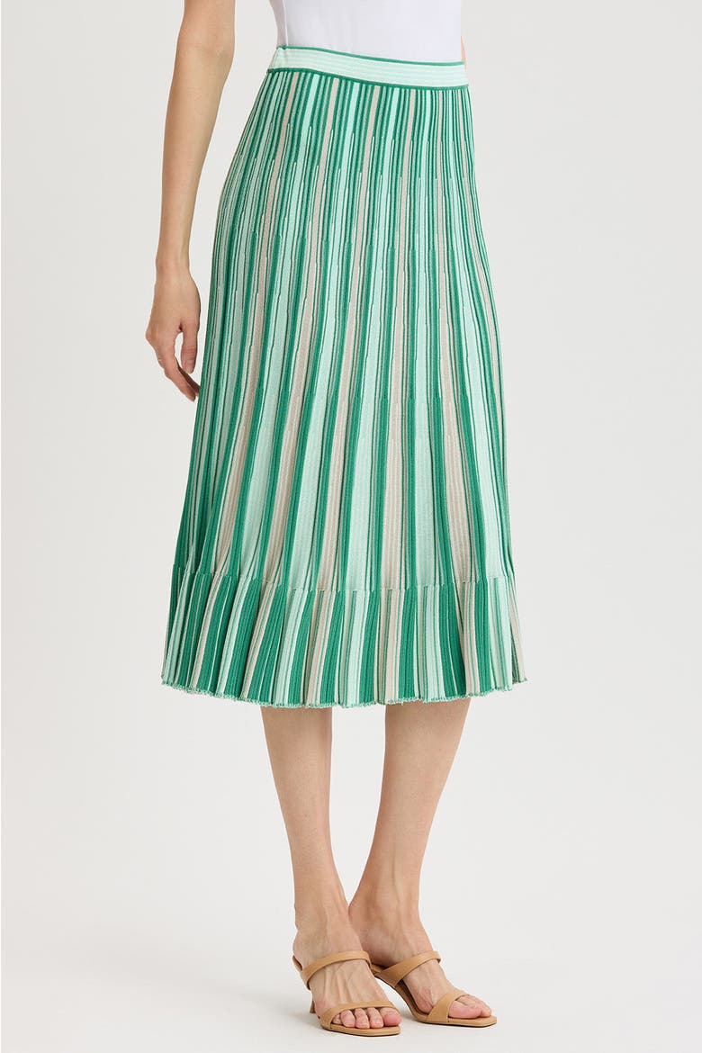Flared Flounce Soft Knit Midi Skirt, Alternate, color, Kelly Green/Eucalyptus/Ivory