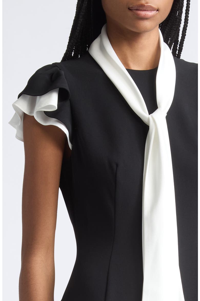 Sarya Flounce Sleeve Dress, Alternate, color, BLACK/ IVORY
