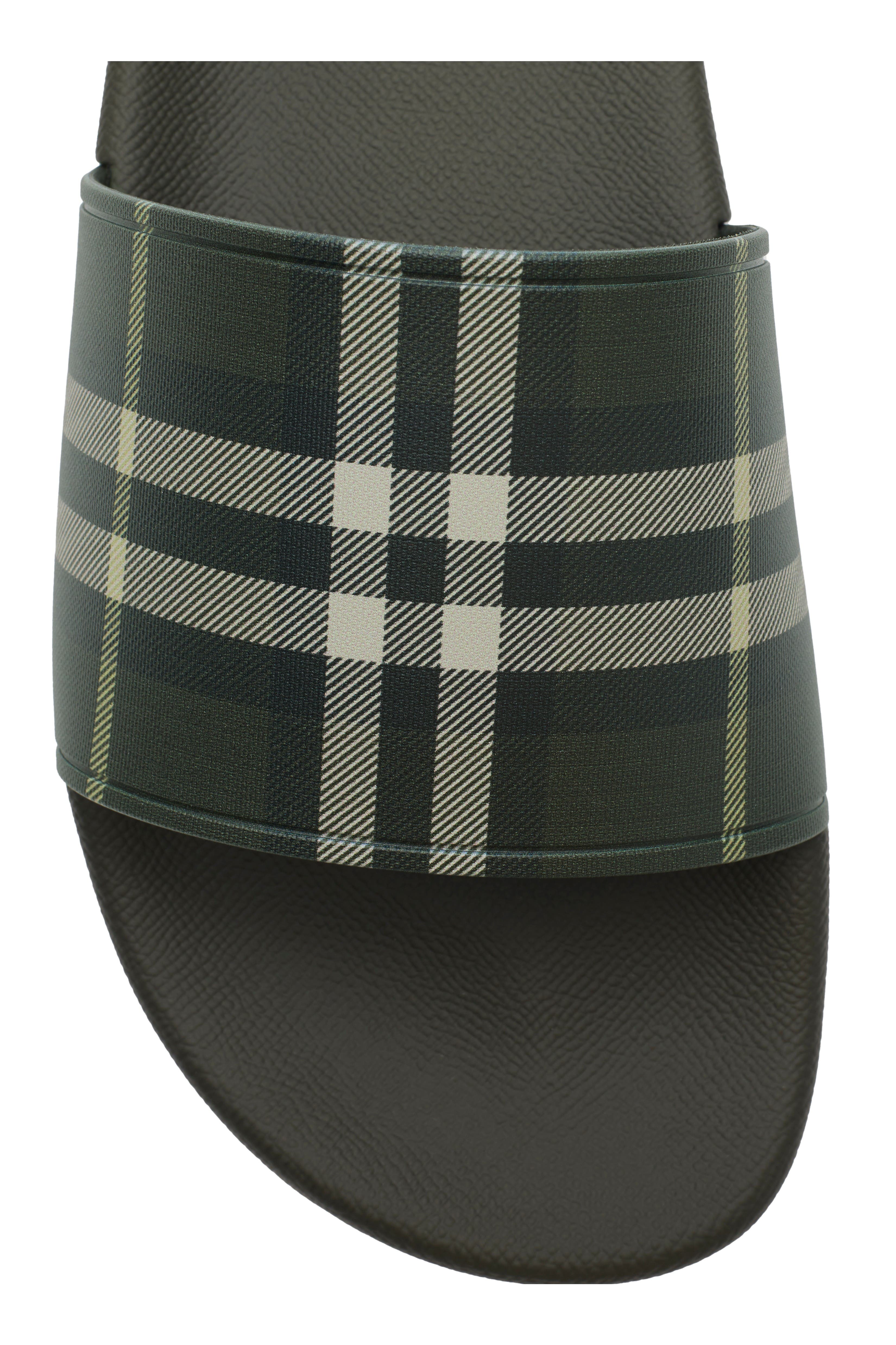 Burberry Check Slides, Alternate, color, Thicket Green