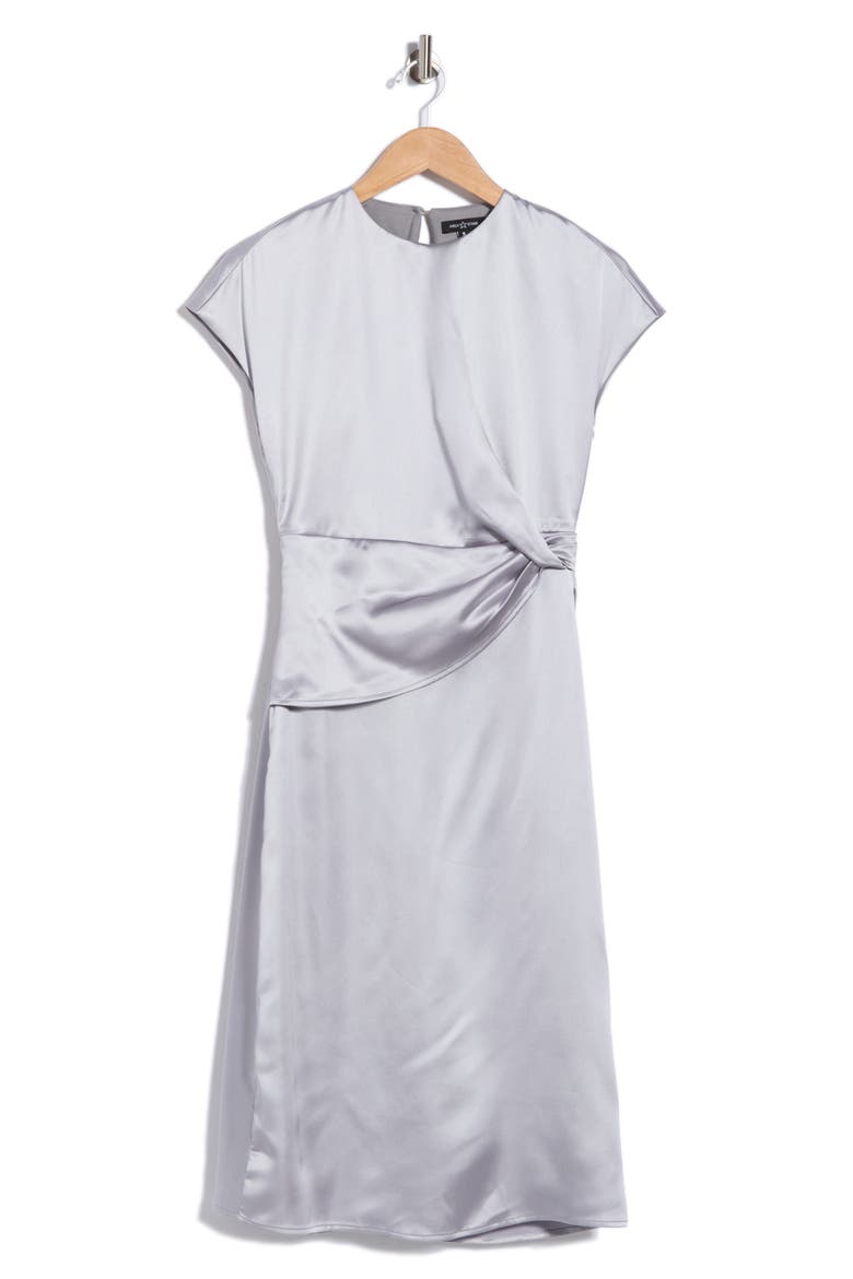 Draped Satin Midi Dress, Alternate, color, SILVER