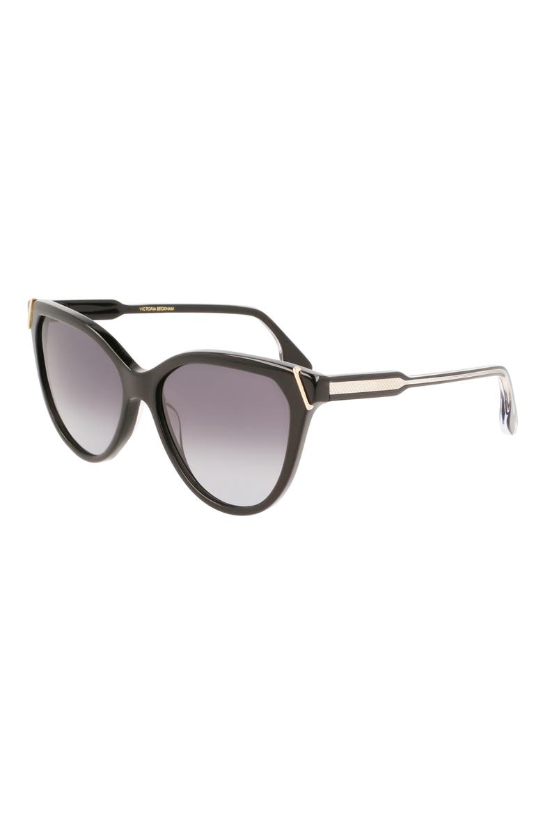 Guilloché 57mm Gradient Cat Eye Sunglasses, Alternate, color, BLACK