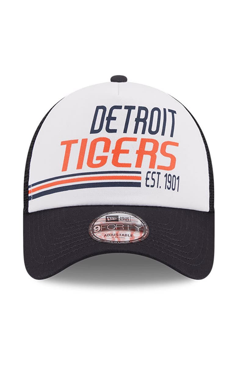 New Era Men's New Era White/Navy Detroit Tigers Stacked A-Frame Trucker 9FORTY Adjustable Hat, Alternate, color,
