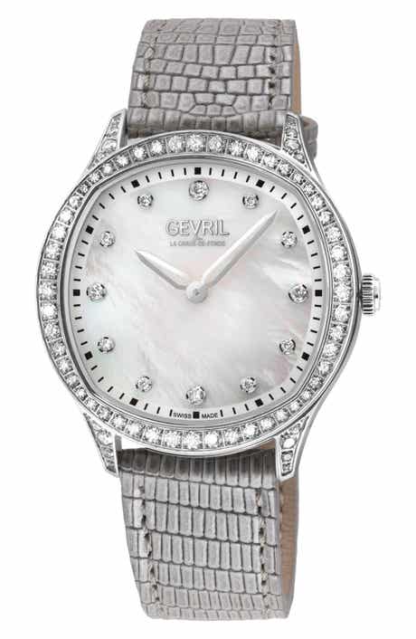 GEVRIL Morcote Swiss Diamond Leather Strap Watch, 36mm - 1.3ct.