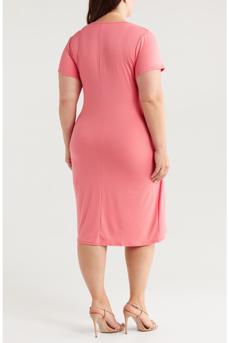 V-Neck Stretch Faux Wrap Dress, Alternate, color, CORAL