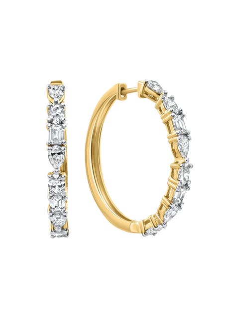 4.34 Ct Multi Fancy Shape Diamond Hoops 14k Gold Lab Grown Women's Earrings