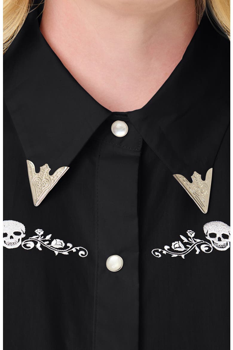1940s Collar Tipped Blouse, Alternate, color, Black w/ Skull Embroidered