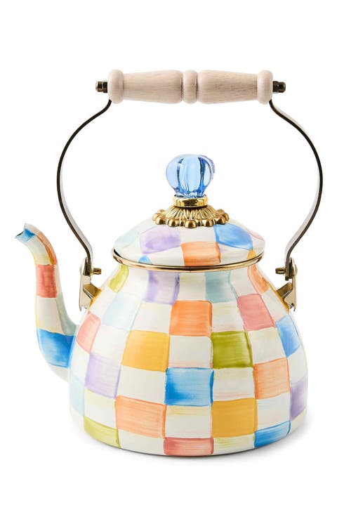 Confetti Check Enameled Steel 2-Quart Tea Kettle