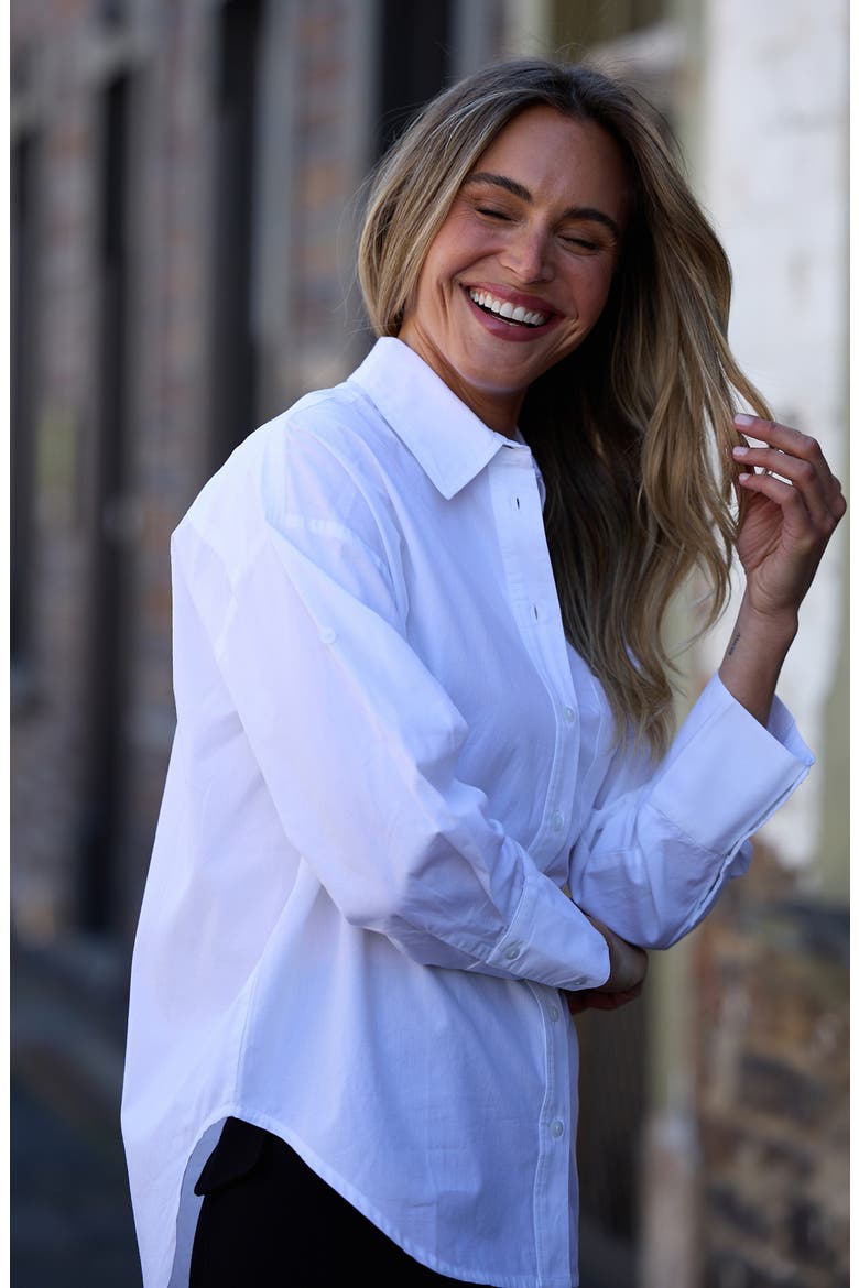 Thea Cotton Shirt, Alternate, color, WHITE IN LOVE