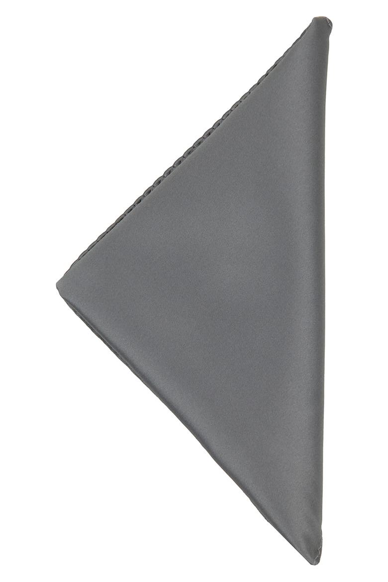 Men's Solid Satin Pocket Square, Alternate, color, SLATE