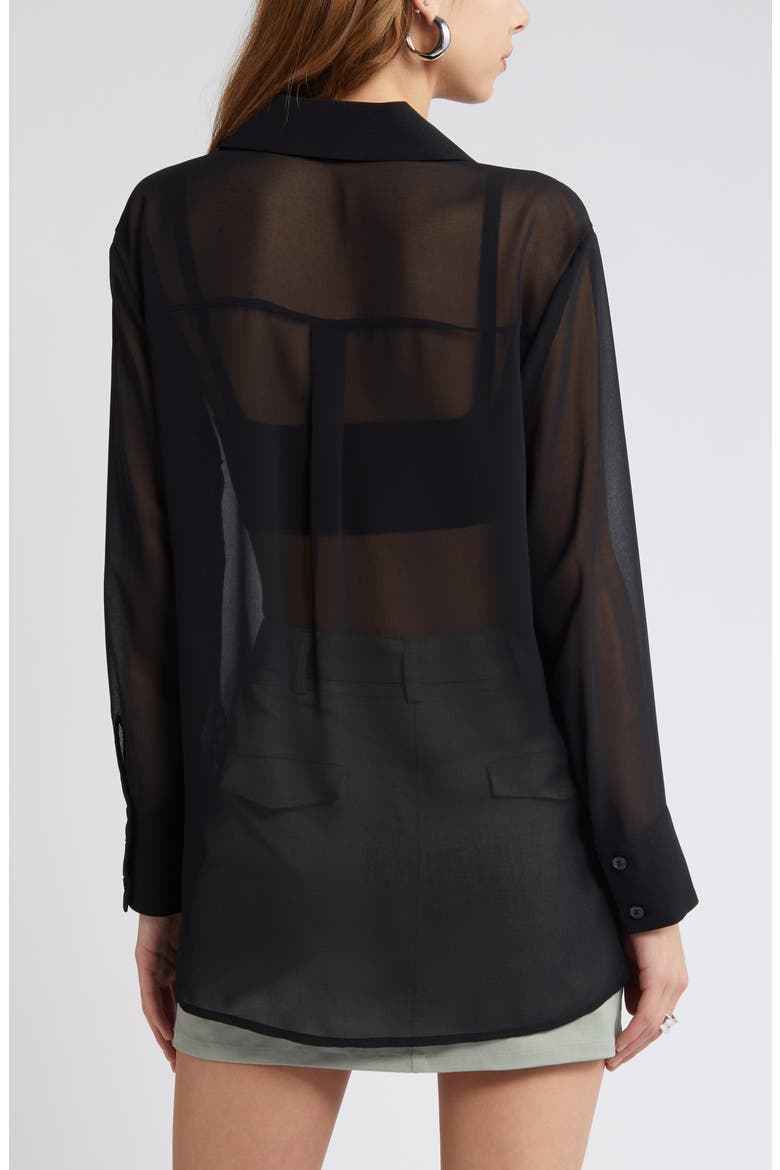 Oversize Semisheer Button-Up Shirt, Alternate, color, BLACK