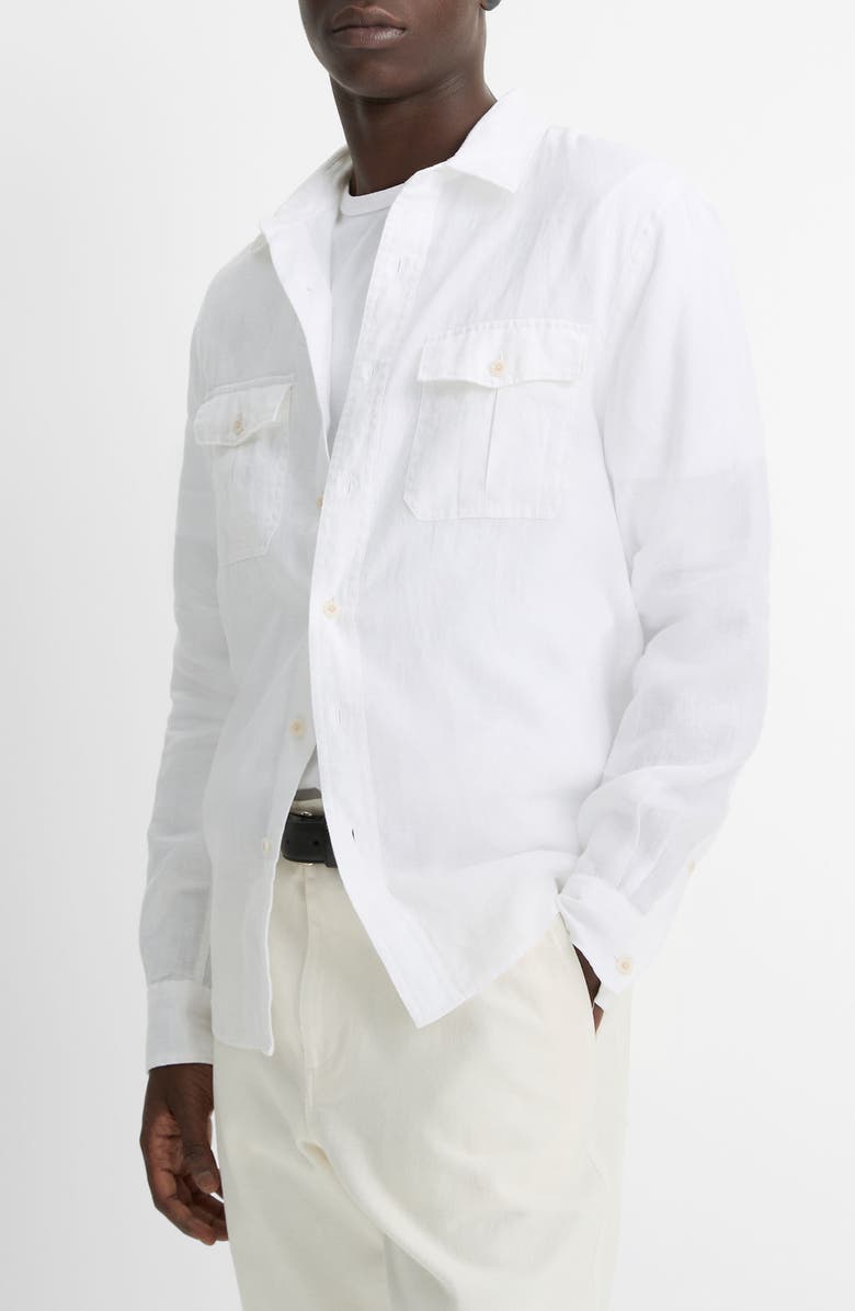 Vince Relaxed Fit Linen Utility Shirt, Alternate, color, Optic White