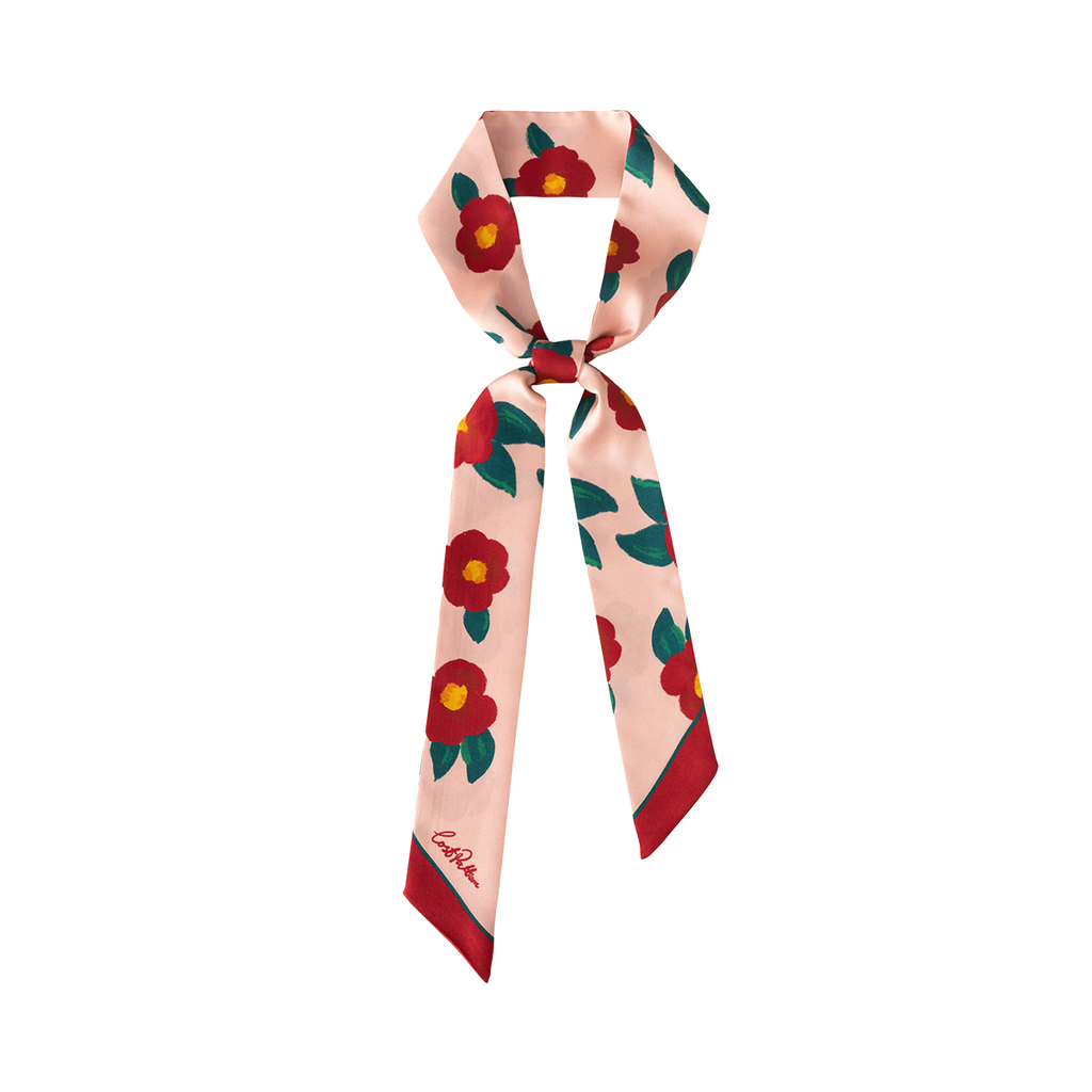 Lost Pattern Nyc "camellia" Silk Twill Skinny Scarf In Pink