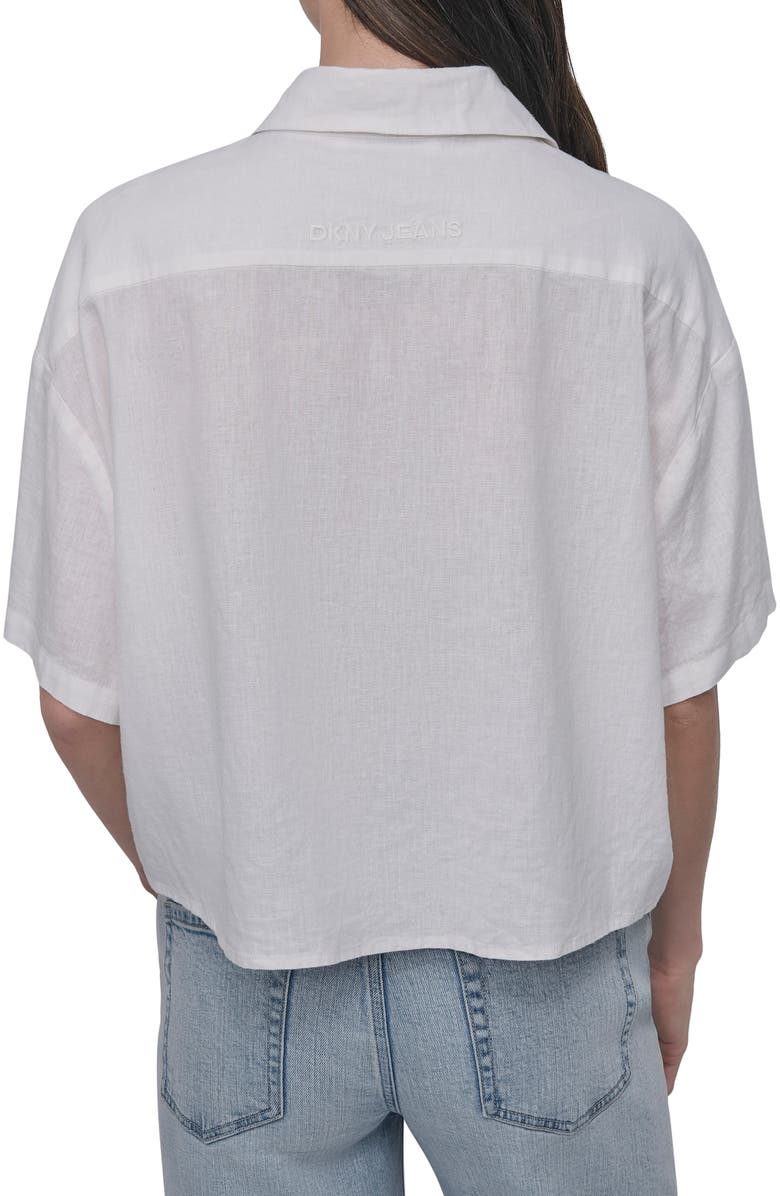 Oversize Linen Blend Crop Button-Up Shirt