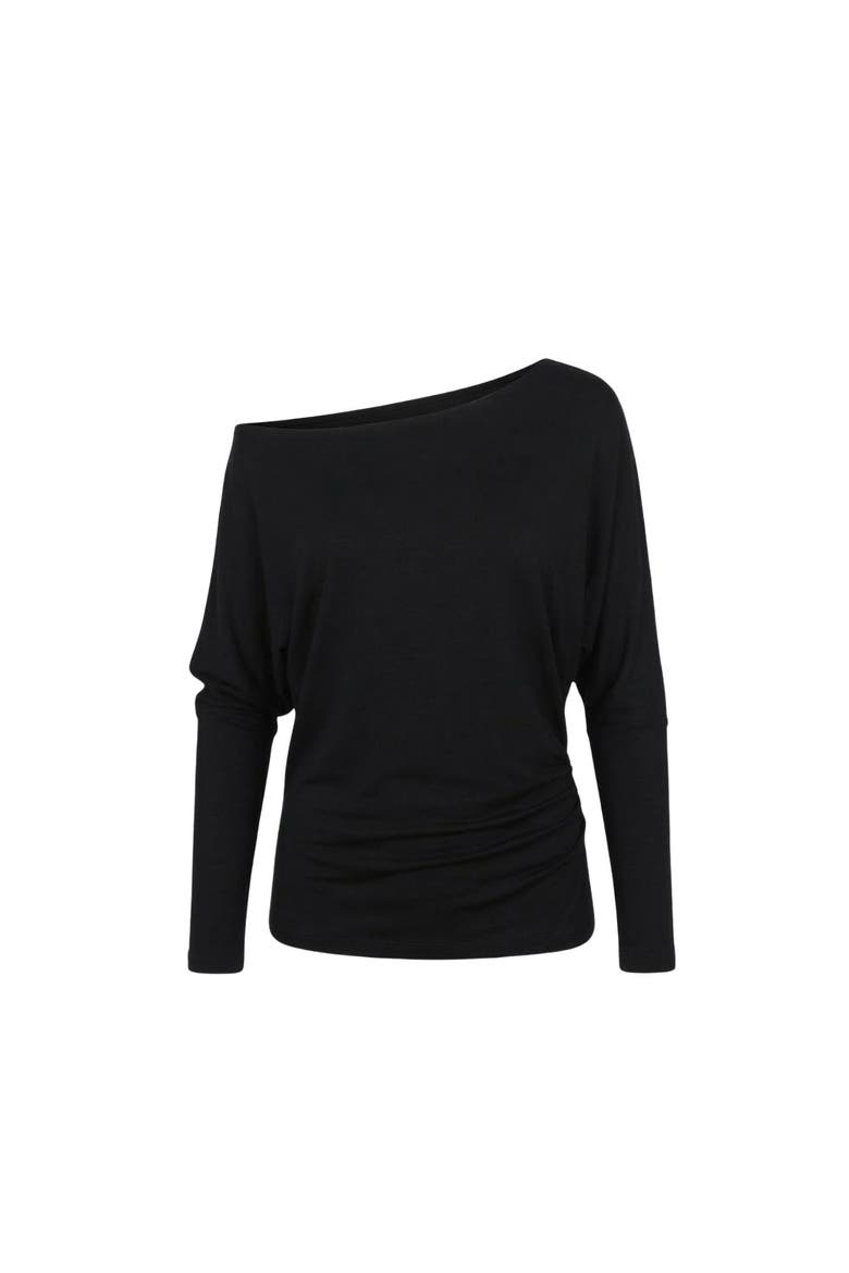 Luna Off-Shoulder Draped Long Sleeve Stretch Top, Alternate, color, Black