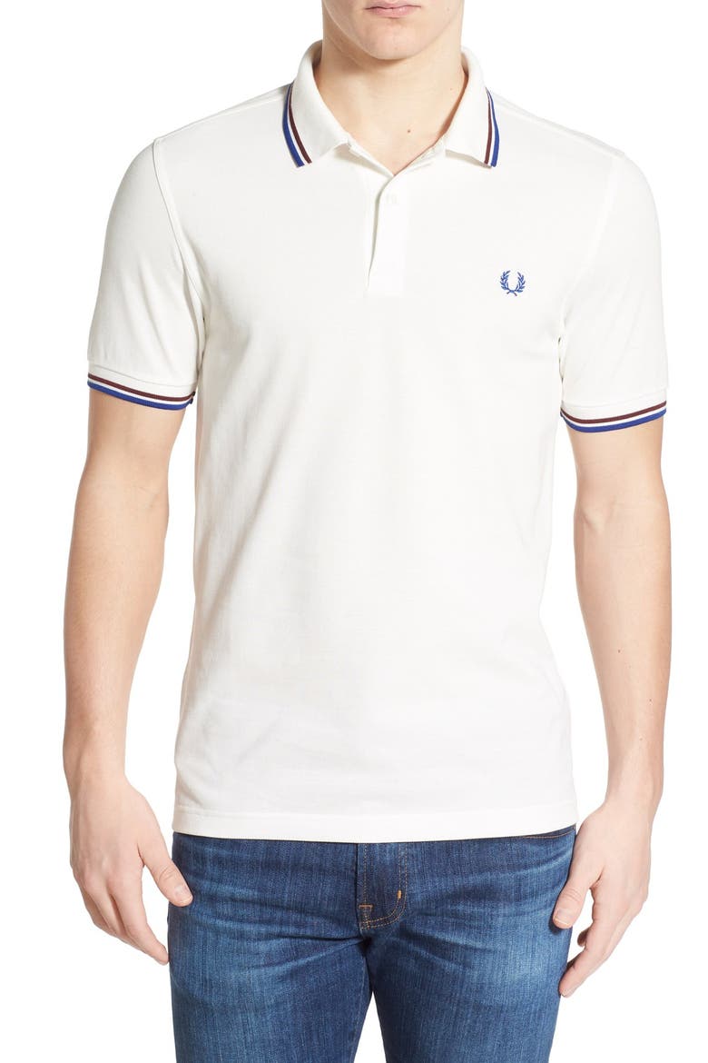 Extra Trim Fit Twin Tipped Piqué Polo, Main, color, SNOW WHITE/ PORT/ REGAL