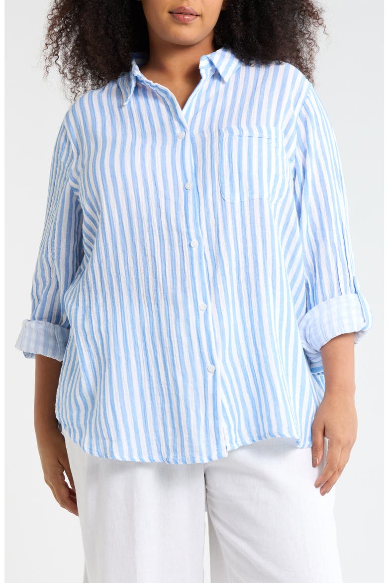 Alena Cotton Button-Up Shirt, Main, color, BLUEBELL