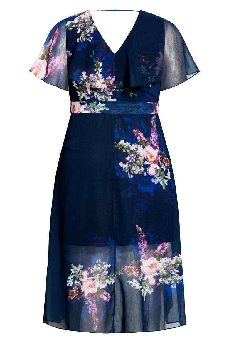 Amy Floral Faux Wrap Midi Dress, Alternate, color, NAVY PAINTERLLY BLSM