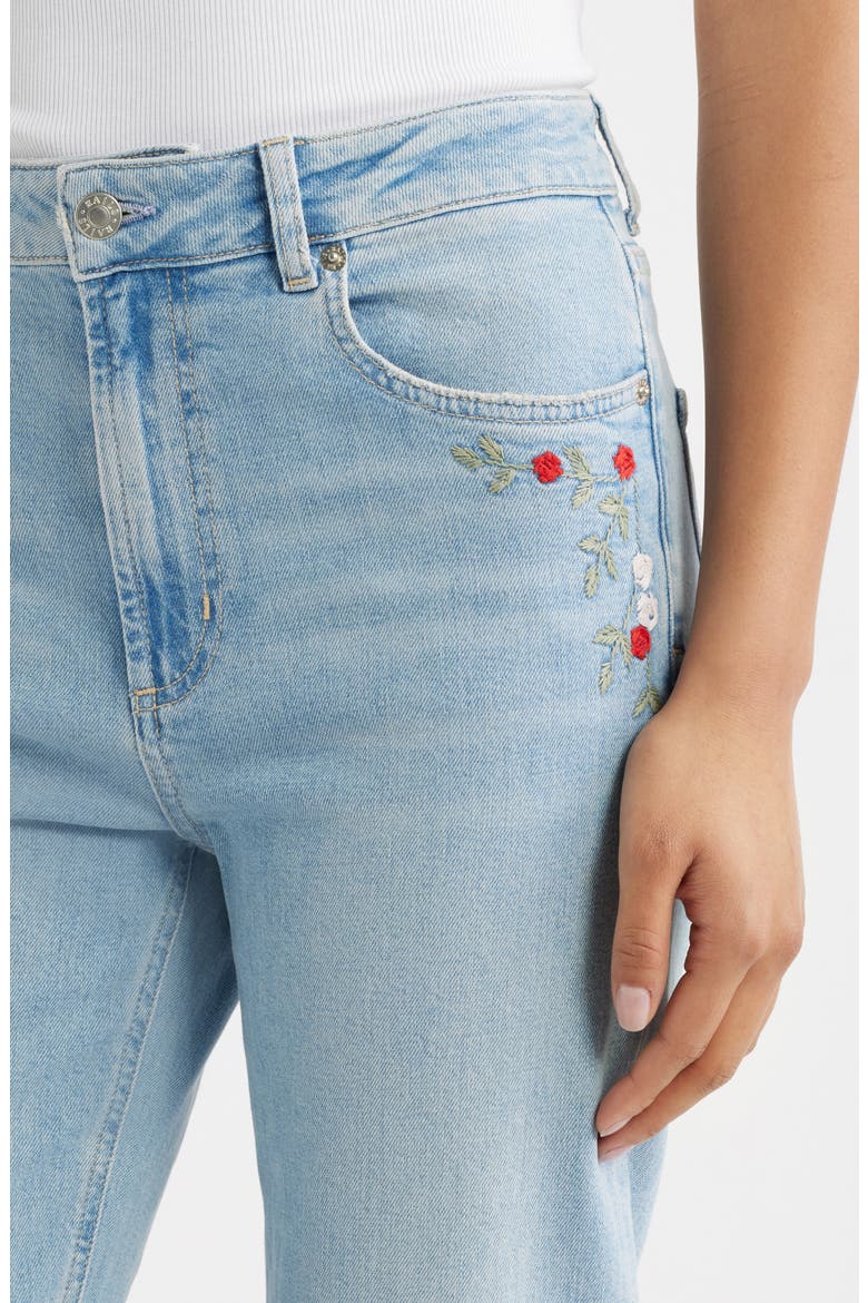 Topanga Floral Embroidered High Waist Straight Leg Jeans, Alternate, color, DAINTY ROSE