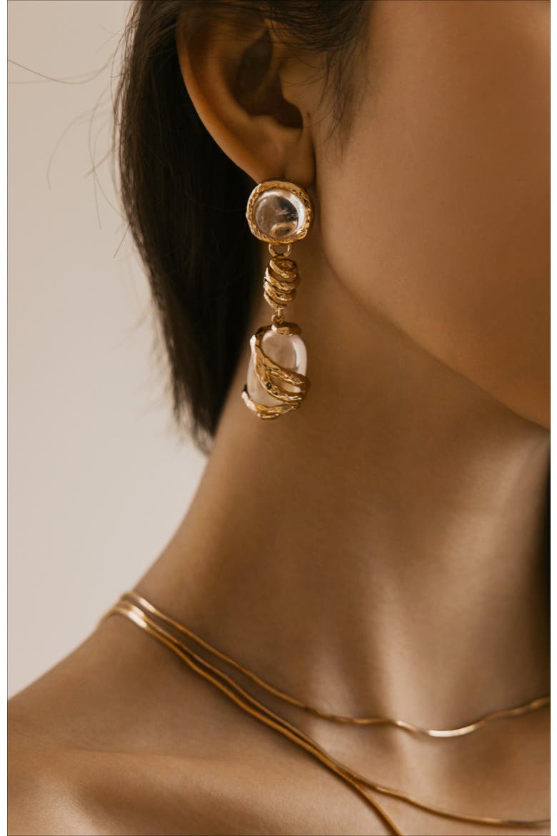 Aeolian Whispers Dangle Earrings, Alternate, color, Gold & Crystal Clear