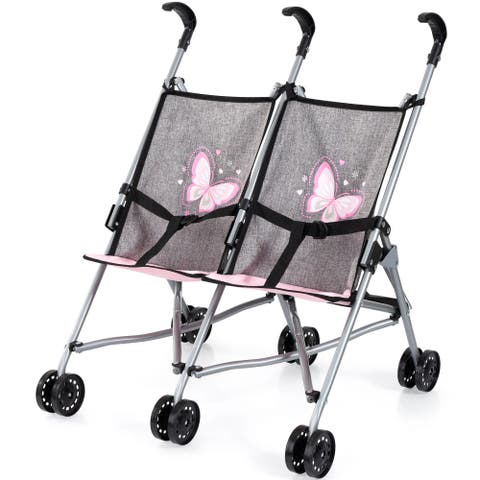 Doll Twin Buggy Double Umbrella Stroller Fits 18" Dolls, Ages 18mo+