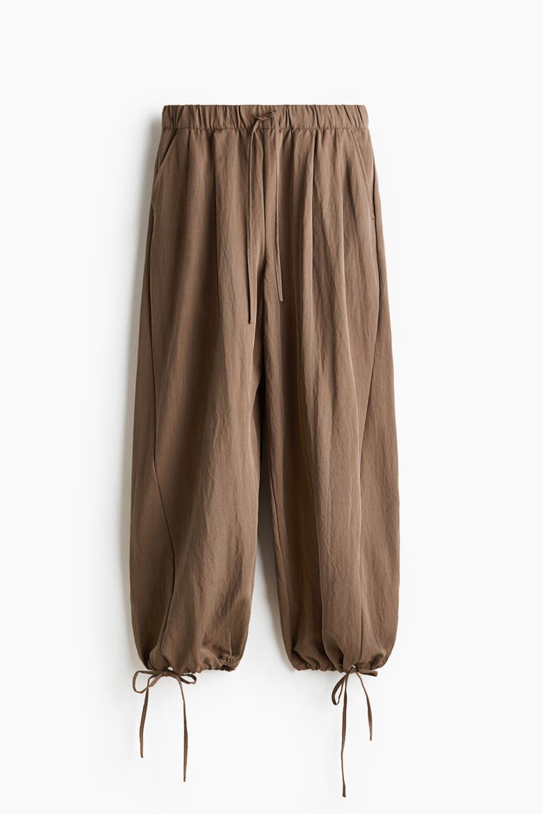 Tie-detail Balloon-leg Pants, Main, color, Dark beige