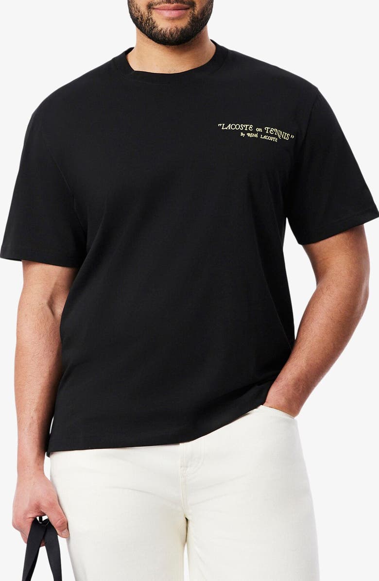 Lacoste Core Originals Embroidered Cotton Graphic T-Shirt, Main, color, Black