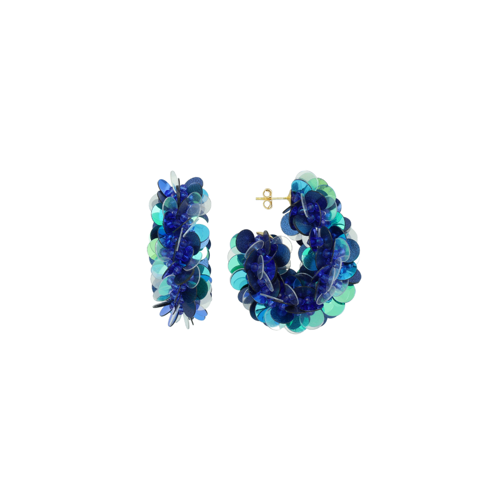 Lott.gioielli Sequin Oval Creole Statement Earrings In Blue