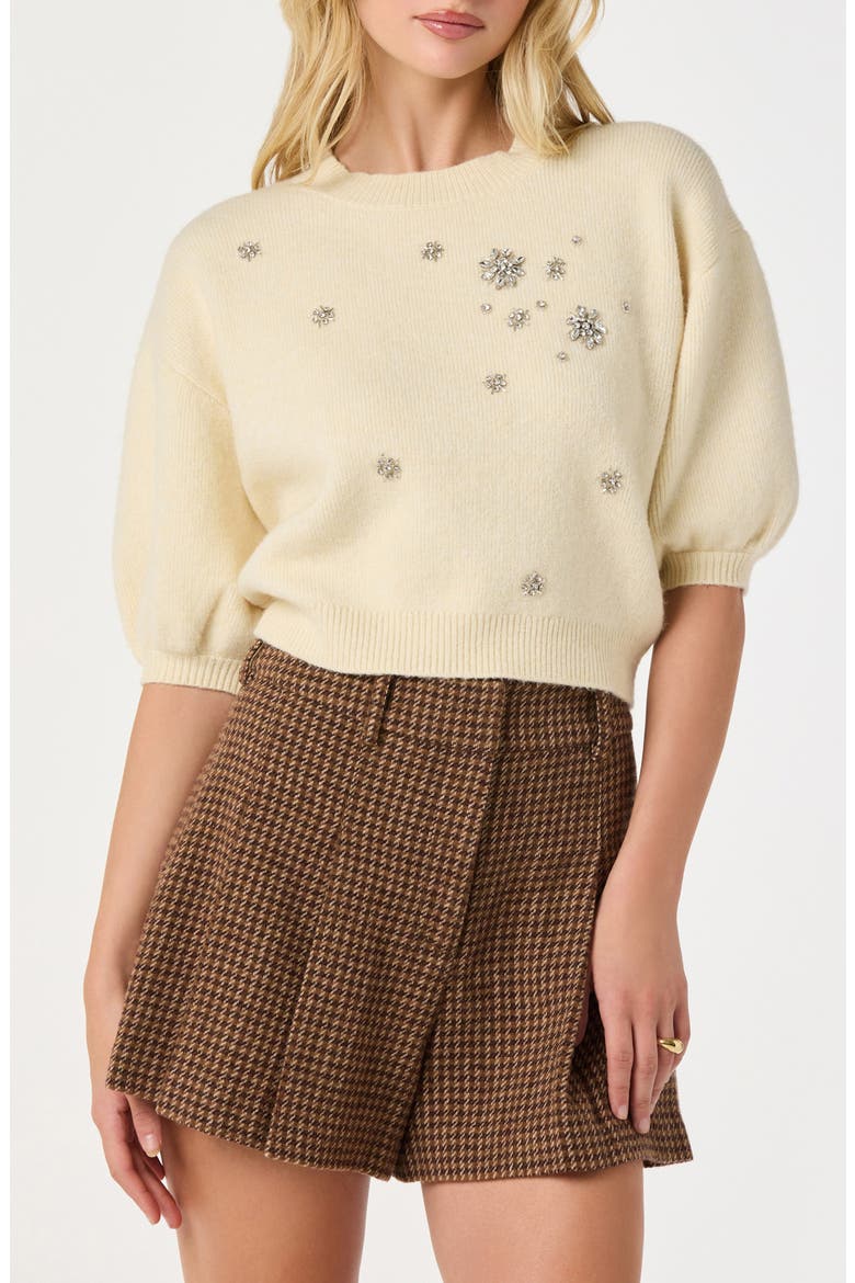 Crystal Embellished Short Sleeve Sweater, Main, color, CREAM