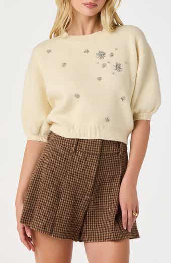 ASTR the Label Crystal Embellished Short Sleeve Sweater