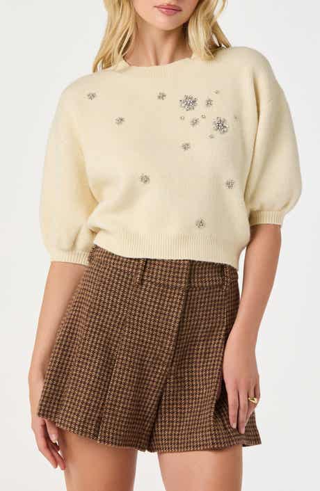 ASTR the Label Crystal Embellished Short Sleeve Sweater