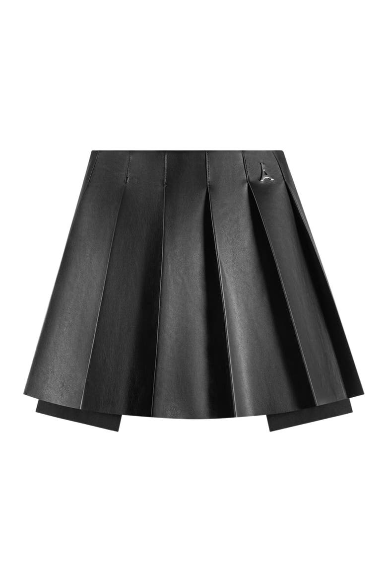 Juliette Leather Pleated Skort, Alternate, color, Black