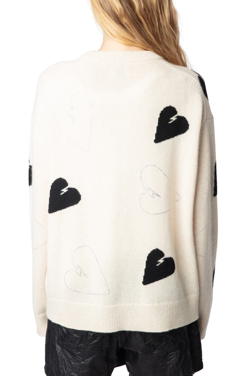 Zadig & Voltaire Markus Metallic Heart Cashmere Sweater, Alternate, color, 