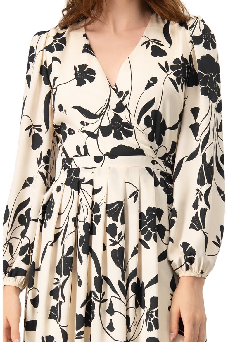 V-Neck Midi Dress with Long Sleeves, Alternate, color, Bone