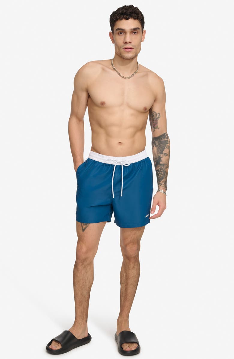 DKNY Two-Tone Swim Trunks, Alternate, color, Poseidon