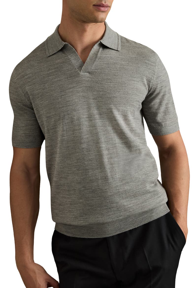 Duchie Johnny Collar Short Sleeve Wool Polo Sweater, Main, color, WARM GREY MELANGE