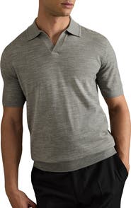 Reiss Duchie Johnny Collar Short Sleeve Wool Polo Sweater