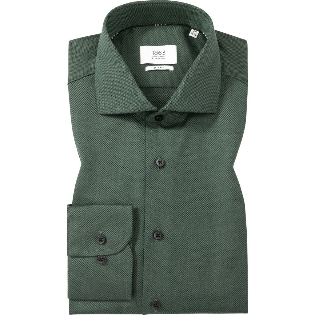 1863 By Eterna Slim Fit Solid Non-iron Cotton Dobby Dress Shirt In Green