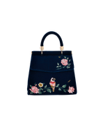 Fable England Rosy Posy Embroidered Blue Mini Top Handle Tote