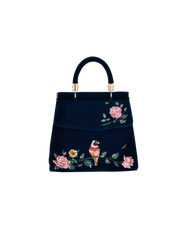 Fable England Rosy Posy Embroidered Blue Mini Top Handle Tote