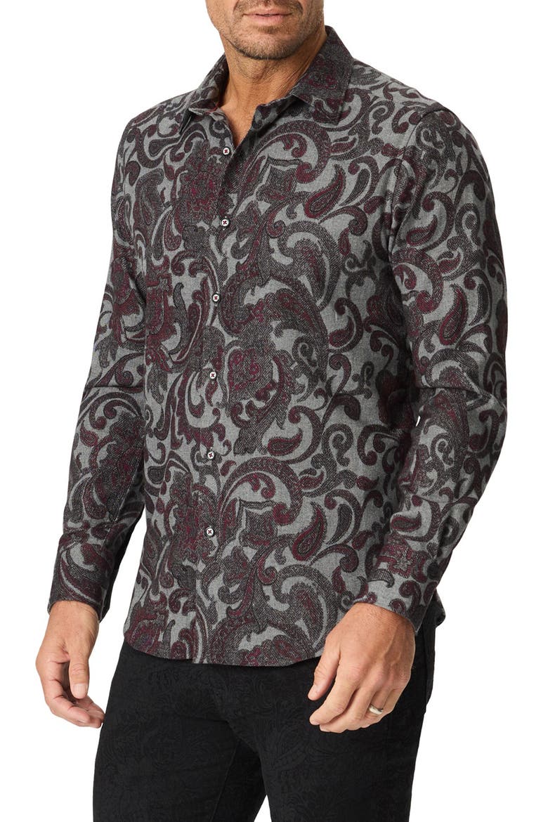 Furman Paisley Long Sleeve Button Up Shirt, Alternate, color, BURGUNDY