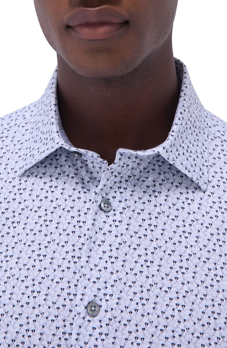 Bugatchi Miles OoohCotton<sup>®</sup> Jack Russell Print Short Sleeve Button-Up Shirt, Alternate, color, White