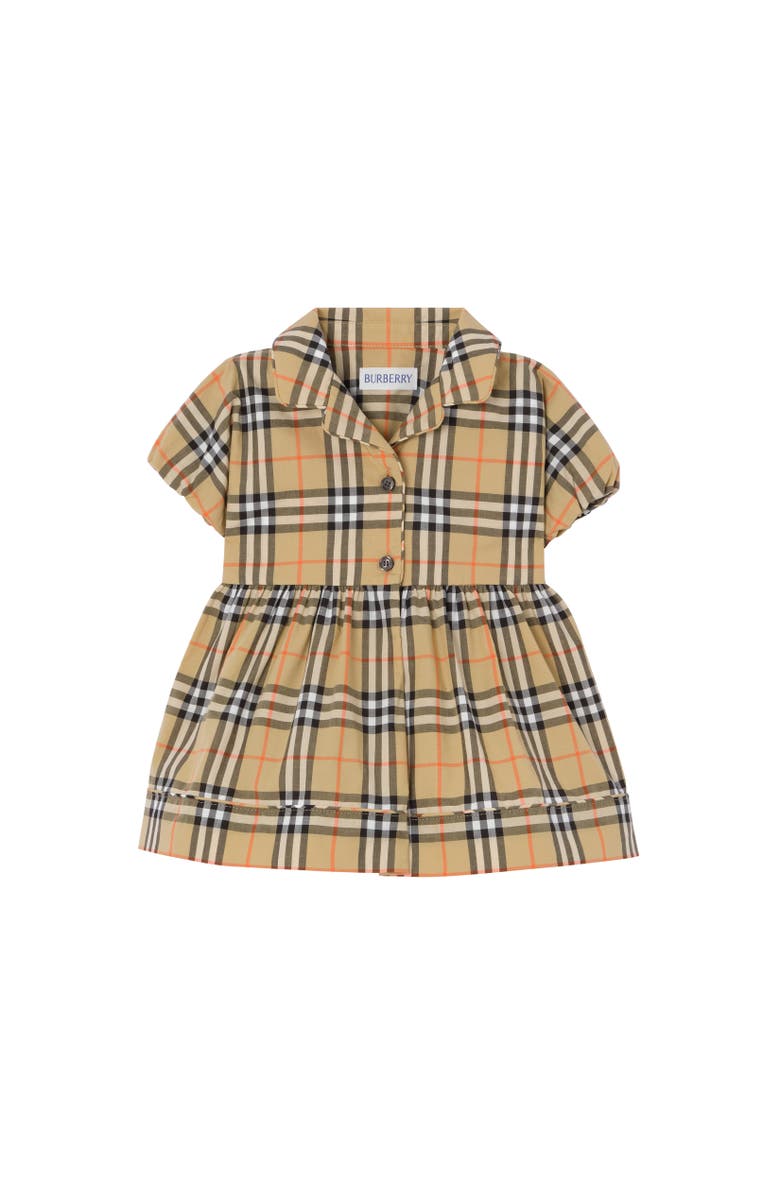Burberry Check Cotton Dress with Bloomers, Alternate, color, Sand Beige