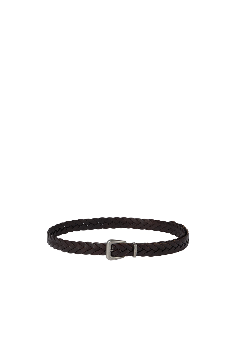Braided leather belt with monili, Alternate, color, Brown