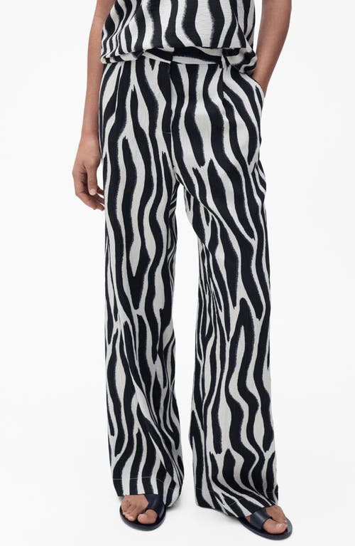 Mango Zebra Stripe Straight Leg Pants In Black