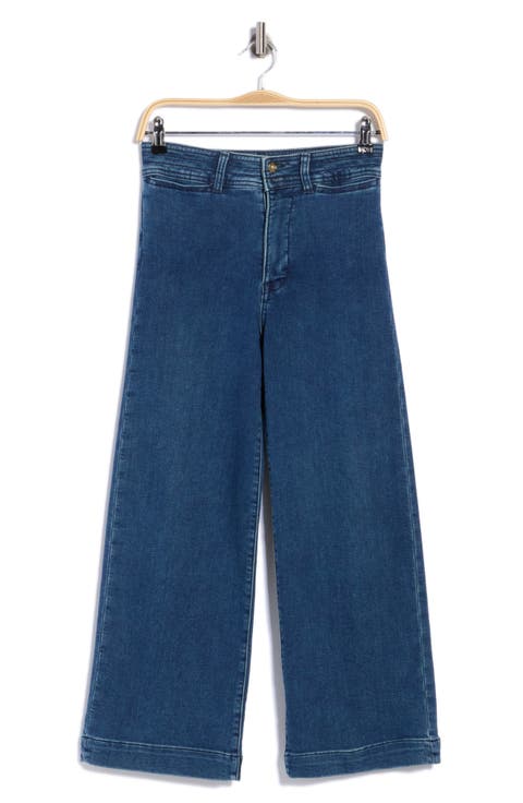 Stretch Terry High Waist Ankle Wide Leg Jeans