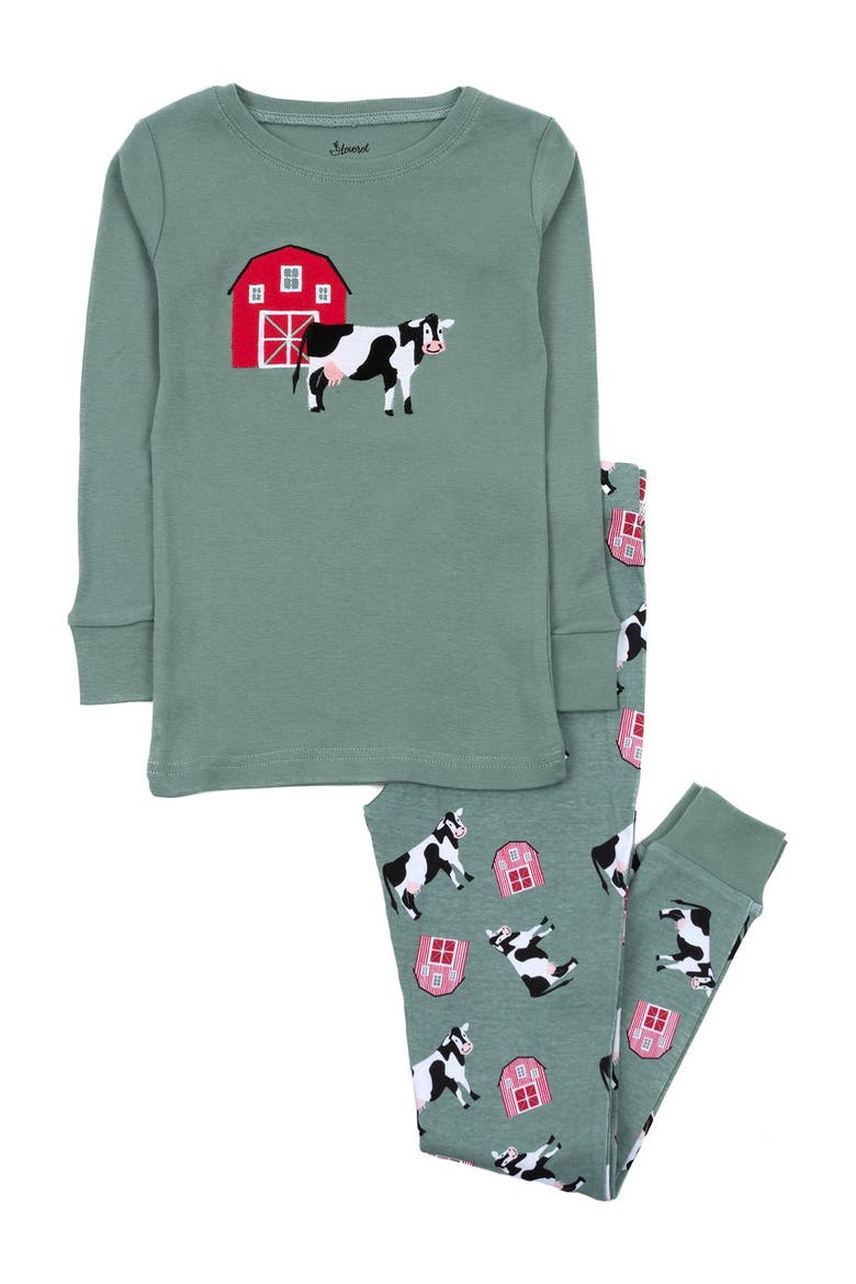 Cow Cotton Pajama Set, Main, color, GREEN